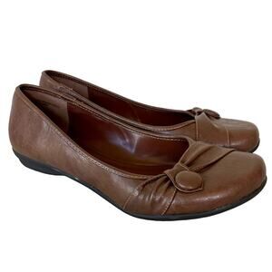 Vintage Curfew ballet flats faux leather button accent brown Y2K grunge 8.5